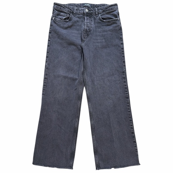 Zara Denim - Zara High Rise, Wide Leg Crop Ankle Black-Greyish Women's Jeans size 8